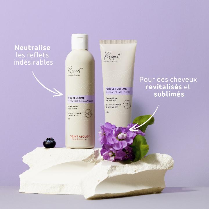 LE RITUEL BLOND LUMIÈRE PAR SAINT ALGUE Neutralisez vos reflets jaunes grâce à ses pigments actifs jusqu’au cœur de la fibre. Ce service est idéal pour nourrir les cheveux blancs, gris ou blonds et entretenir les reflets froids. Vos cheveux retrouvent écl